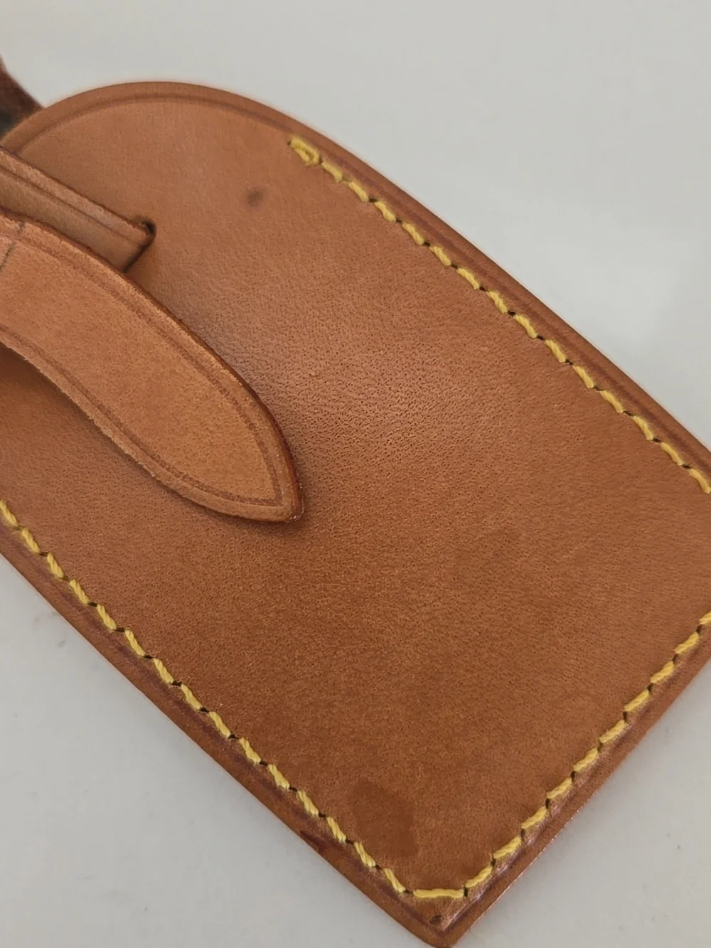 Louis Vuitton Brown Leather Luggage Tag with Yellow Stitching, GUC